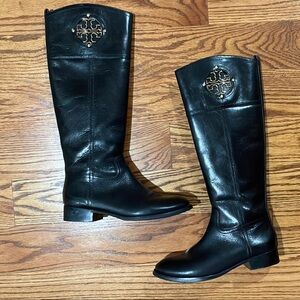 Tory Burch Black Leather Knee-High Boots